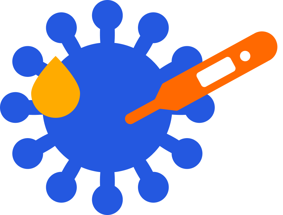 Dibujo de virus con gota de sangre para explicar síntomas del VIH