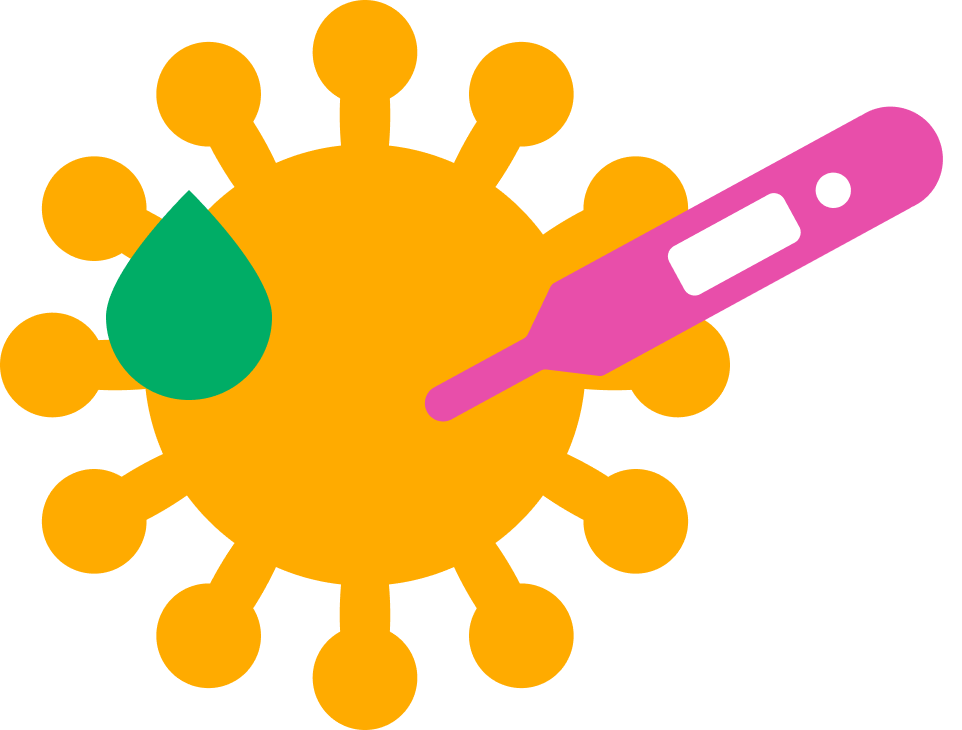 Dibujo informativo sobre síntomas del VIH y necesidad de prueba.