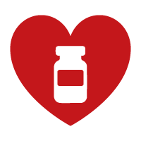 Red heart with a white medicine bottle centered inside, symbolizing heart health or medication for the heart.