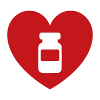 Red heart with a white medicine bottle centered inside, symbolizing heart health or medication for the heart.