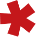 Red starburst icon with six irregular spokes, bright red.