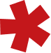Red starburst icon with six irregular spokes, bright red.
